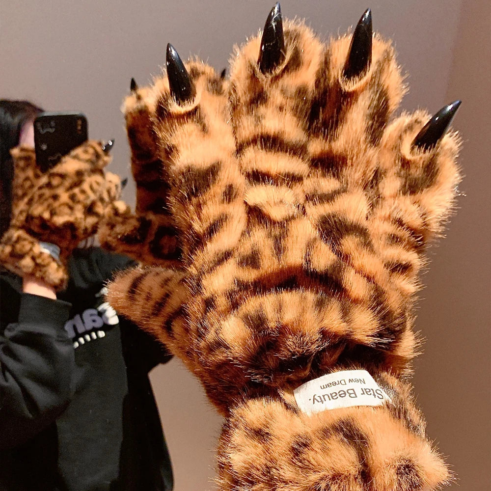 Guantes Pata de Leopardo 3D – Guantes Therian de Invierno Suaves y Cálidos