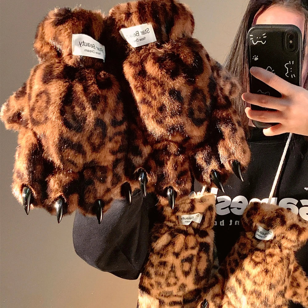 Guantes Pata de Leopardo 3D – Guantes Therian de Invierno Suaves y Cálidos