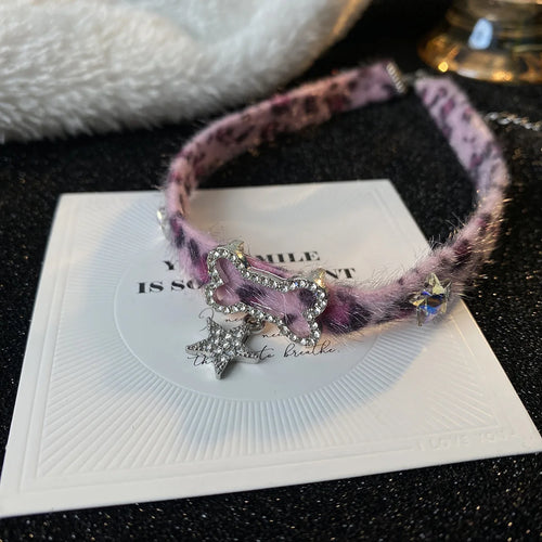 Choker de Leopardo con Hueso de Peluche – Collar Kawaii Y2K para Therian