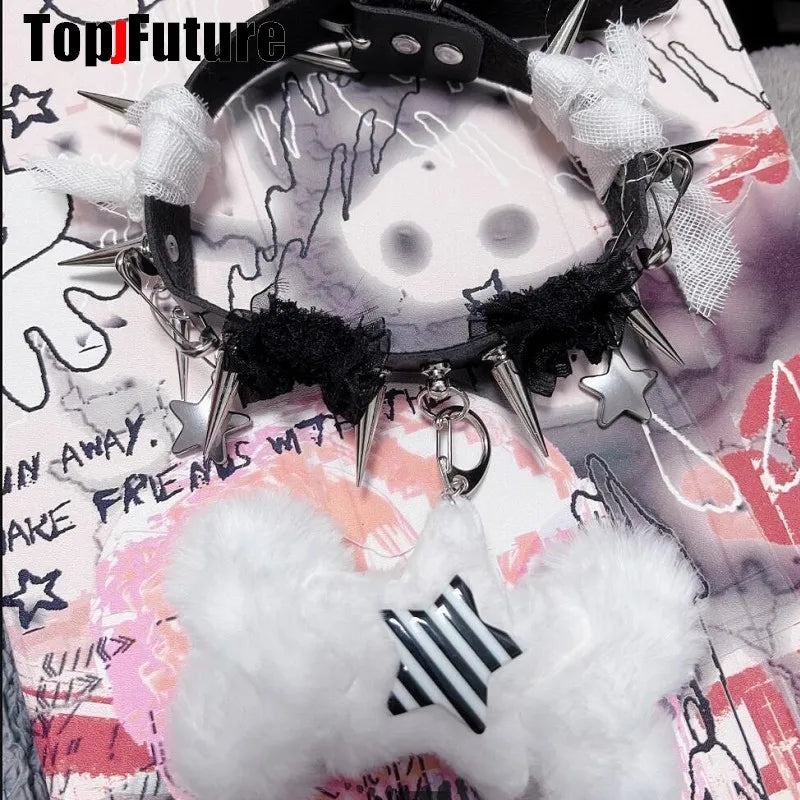 Choker Gótico con Pinchos y Alas – Collar Punk Y2K para Therian y Estilo Alternativo