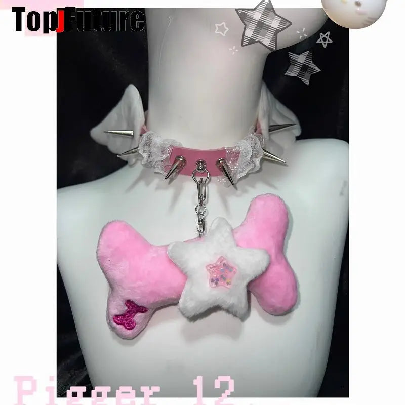 Choker Gótico con Pinchos y Alas – Collar Punk Y2K para Therian y Estilo Alternativo