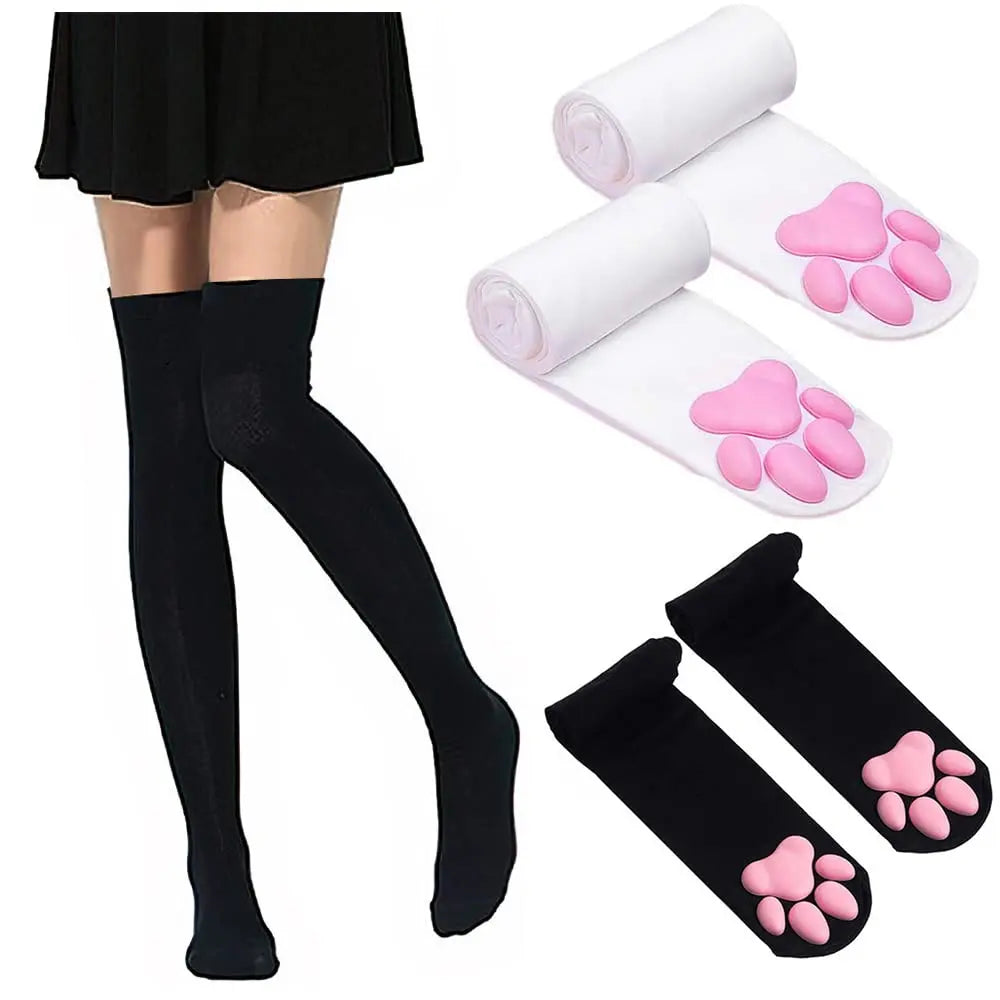 Conjunto Pata de Gato 3D – Medias Altas y Guantes Suaves para Therian y Cosplay