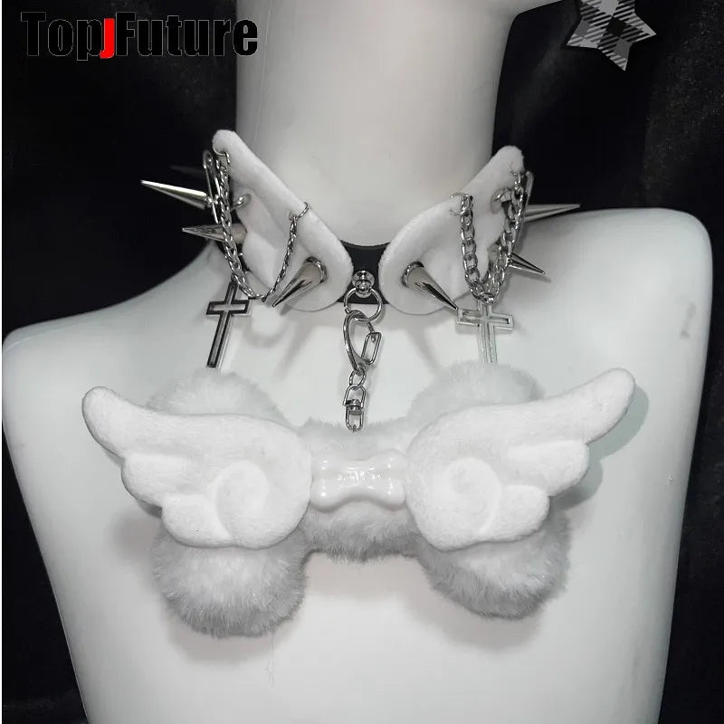 Choker Gótico con Pinchos y Alas – Collar Punk Y2K para Therian y Estilo Alternativo